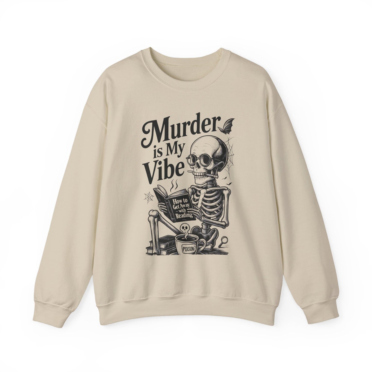 Murder is My Vibe Crewneck Sweatshirt, Cozy Gift for Halloween, Unique Sweatshirt, Skull Graphic, Fall Fashion, Unisex Pullover