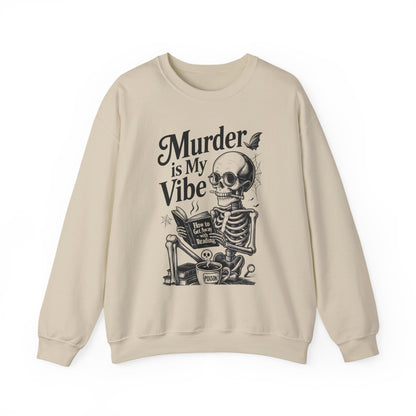 Murder is My Vibe Crewneck Sweatshirt, Cozy Gift for Halloween, Unique Sweatshirt, Skull Graphic, Fall Fashion, Unisex Pullover
