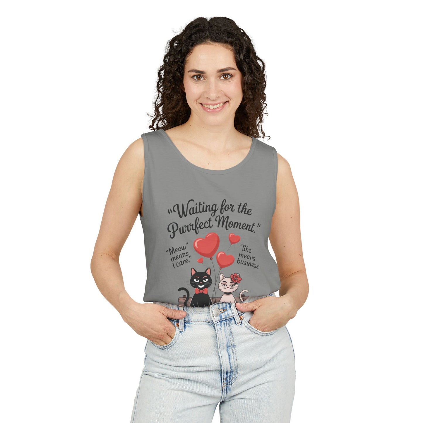 Cute Cat Lovers Tank, Womens Heavy Cotton Tank Top for Pet Owners, Funny Cat Tee, Gift for Cat Lovers, Casual T-Shirt, Animal Art Tee
