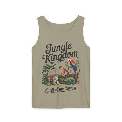 Jungle Kingdom Tank Top, Mens Garment-Dyed Sleeveless Shirt, Spirit of the Canopy Tee, Summer Outfit, Eco-Friendly Casual Wear