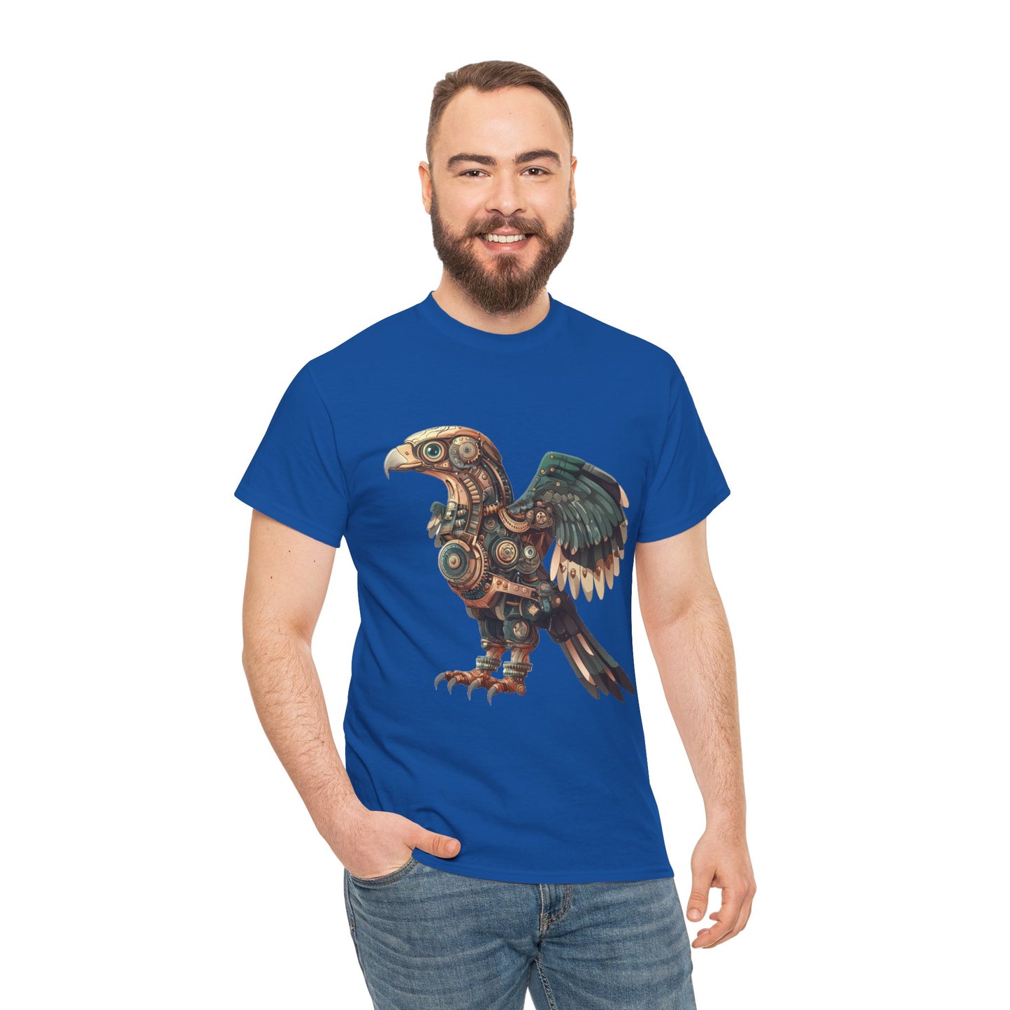 Steampunk Eagle Mens Tee, Cotton Tee with Mechanical Bird Design, Vintage Graphic Shirt, Gift for Bird Lovers, Unique Art Apparel