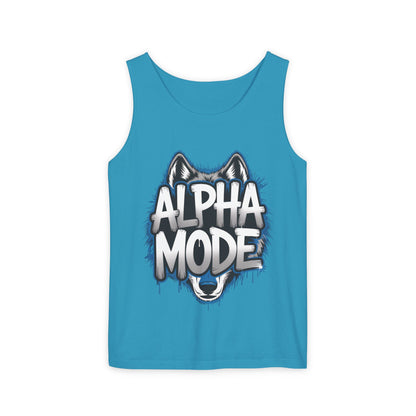 Mens Garment-Dyed Tank Top, Alpha Mode Wolf Graphic Mens Tank Top Gym Wear