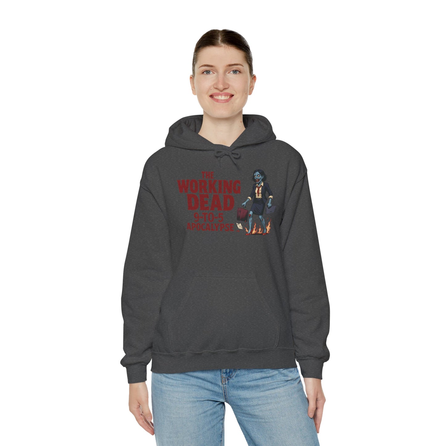 The Working Dead 9-to-5 Apocalypse Hoodie, Women's Horror Office Zombie Sweatshirt, Halloween Zombie Top, Halloween Work Top