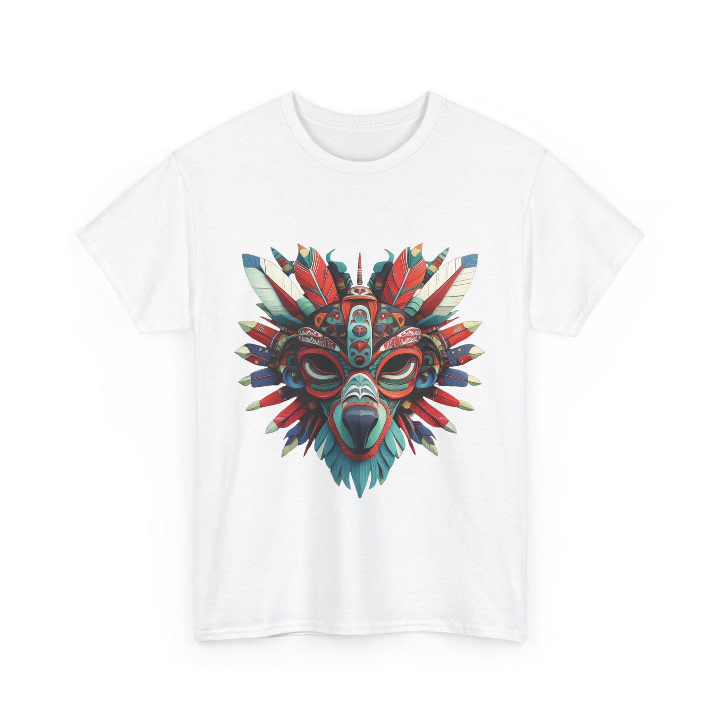 Tribal Wolf Mask T-Shirt, Colorful Native Spirit Animal Tee, Unisex Heavy Cotton Graphic Shirt, Boho Ethnic Festival Top,Gift for Art Lovers