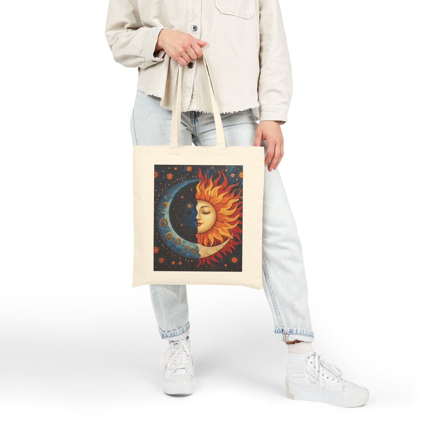 Sun and Moon Cotton Canvas Tote Bag, Eco-Friendly Tote, Boho Chic Bag, Nature Lover Gift, Astrology Tote, Reusable Grocery Bag