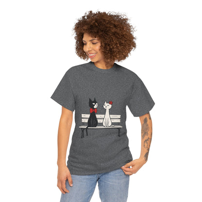 Cute Cat Lovers Tee, Womens Heavy Cotton Tee for Pet Owners, Funny Cat Shirt, Gift for Cat Lovers, Casual T-Shirt, Animal Art Tee