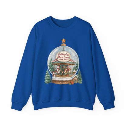 Holiday Café Christmas Sweatshirt, Warm Cocoa Snow Globe Pullover