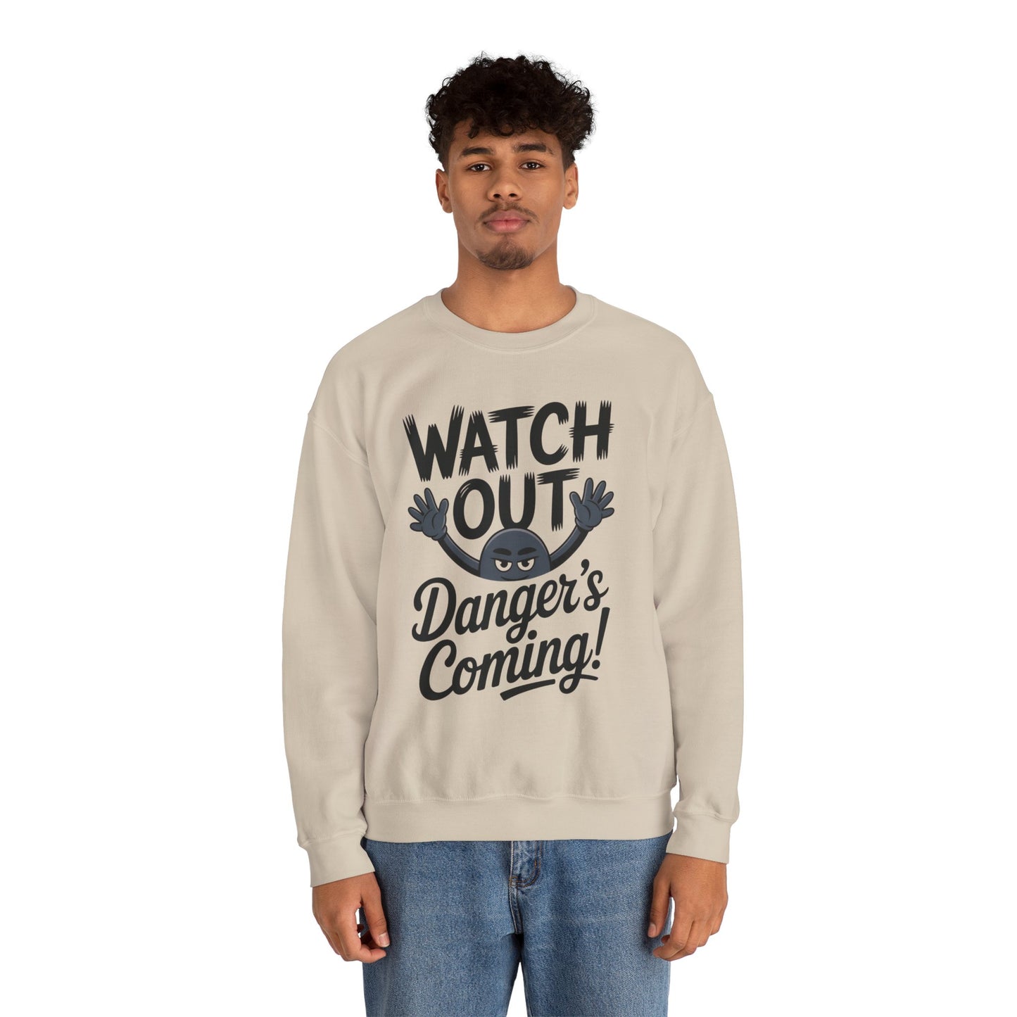 Mens Casual Crewneck Sweatshirt with Warning Message, Funny Gift for Friends, Cozy Layer for Everyone, Great for Halloween, Fall