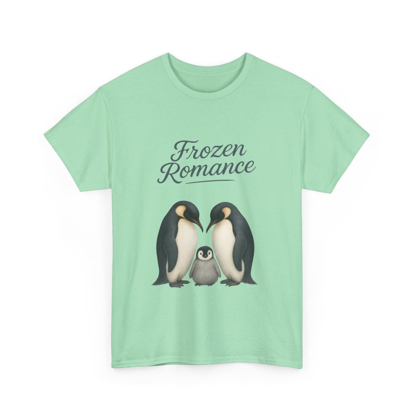 Womens Heavy Cotton Tee, Womens Frozen Romance Penguin T-Shirt, Cute Animal Graphic Tee, Love Birds Shirt Gift