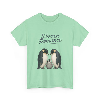 Womens Heavy Cotton Tee, Womens Frozen Romance Penguin T-Shirt, Cute Animal Graphic Tee, Love Birds Shirt Gift