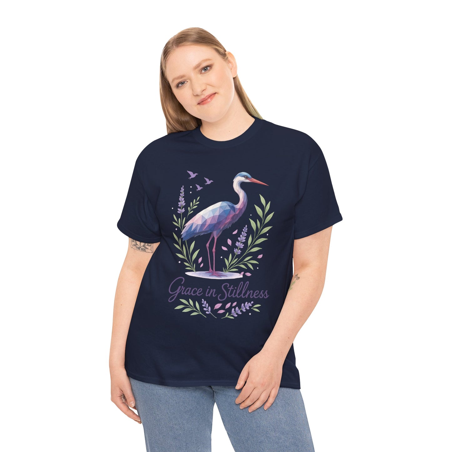 Polygonal Heron Graphic Shirt, Womens Artistic Bird Tee, Nature-Inspired Minimalist Design, Geometric Crane Tee, Bird Lovers Gift