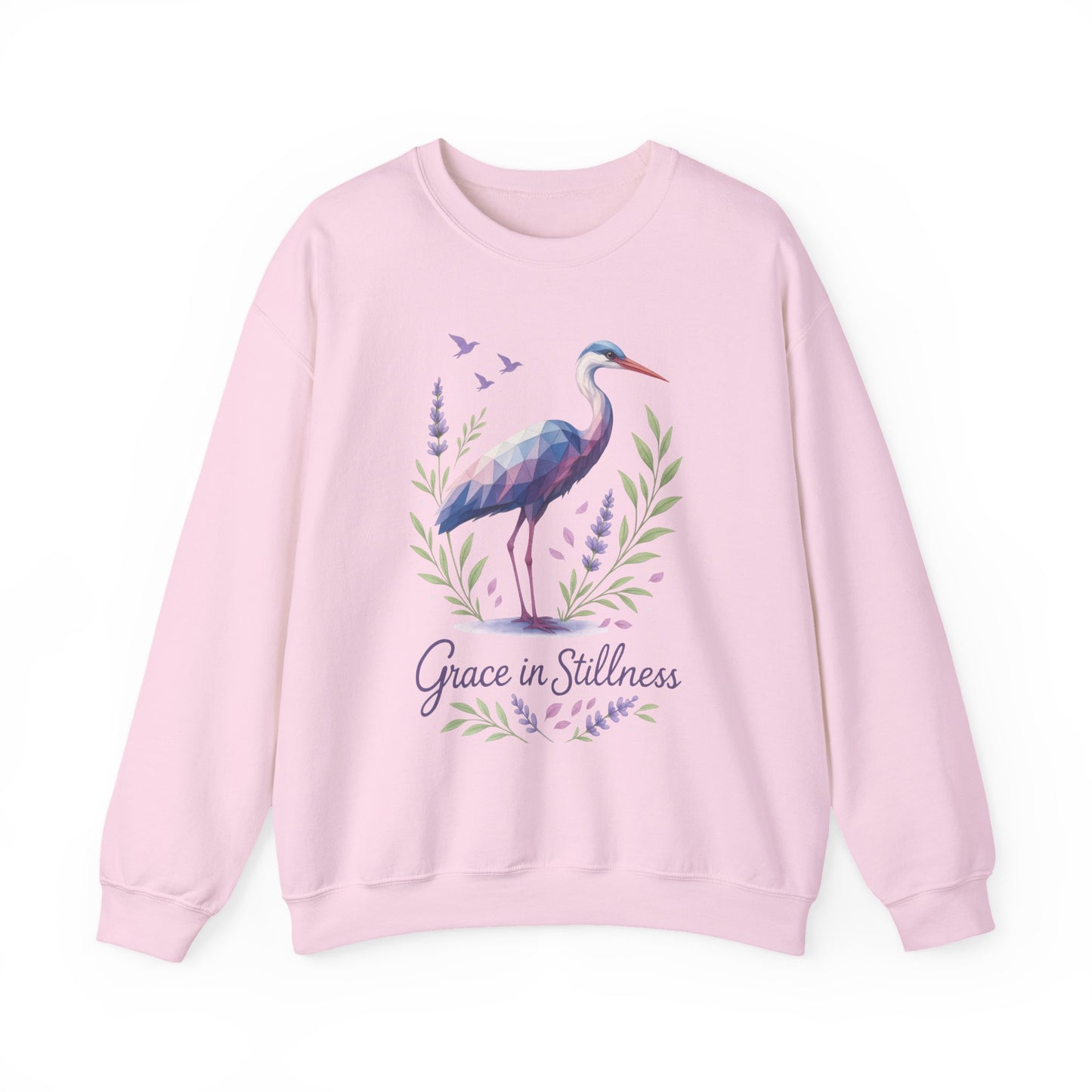 Polygonal Heron Graphic Sweatshirt, Women's Artistic Bird Crewneck, Nature-Inspired Minimalist Design, Geometric Crane, Bird Lovers Gift