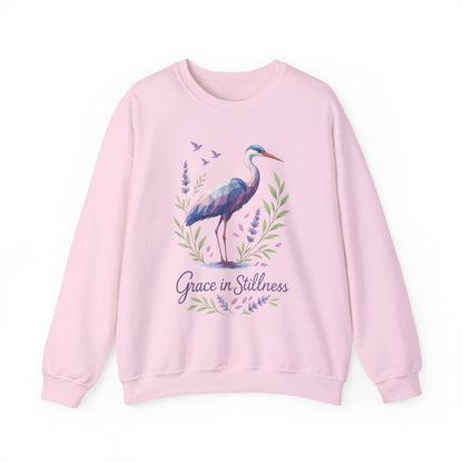 Polygonal Heron Graphic Sweatshirt, Women's Artistic Bird Crewneck, Nature-Inspired Minimalist Design, Geometric Crane, Bird Lovers Gift