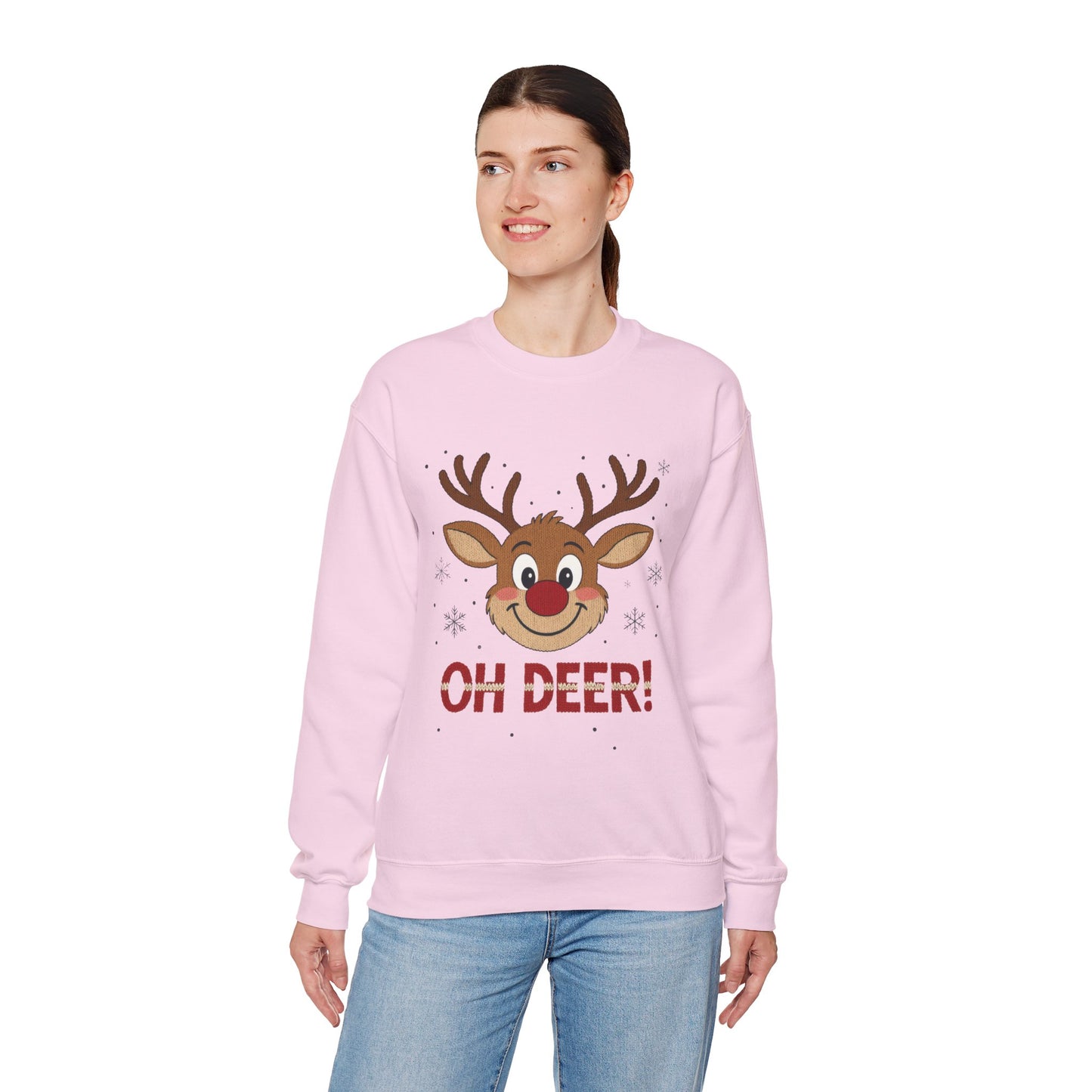 Womens Oh Deer Christmas Sweatshirt, Cute Reindeer Holiday Pullover, Women's Crewneck Sweatshirt