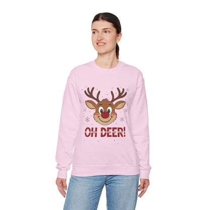 Womens Oh Deer Christmas Sweatshirt, Cute Reindeer Holiday Pullover, Women's Crewneck Sweatshirt