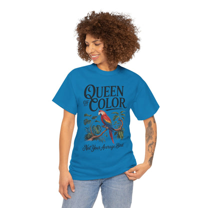 Colorful Queen Womens Tee, Fun Graphic T-Shirt, Casual Wear, Gift for Bird Lovers, Trendy Summer Apparel