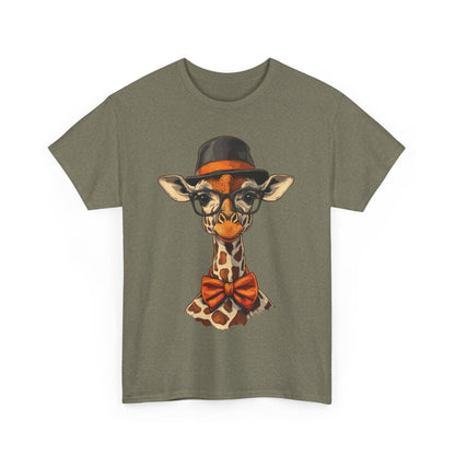 Hipster Giraffe T-Shirt with Hat and Glasses, Whimsical Giraffe Tee, Fun Gift, Cute Graphic Shirt, Unisex Heavy Cotton Tee
