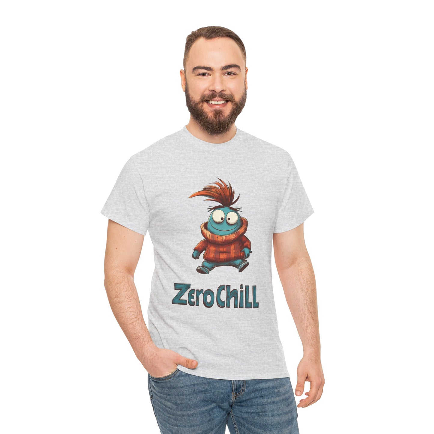 Zero Chill Funny Cartoon Character Tee, Quirky Cute Monster Shirt, Chill Vibes Humor Gift, Fun Cartoon T-Shirt, Chill Vibe Shirt