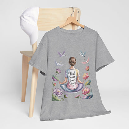 Find Your Inner Peace Womens Heavy Cotton Tee, Motivational Shirt, Meditation Apparel, Relaxation Gift, Casual Wear, Mindfulness Tee