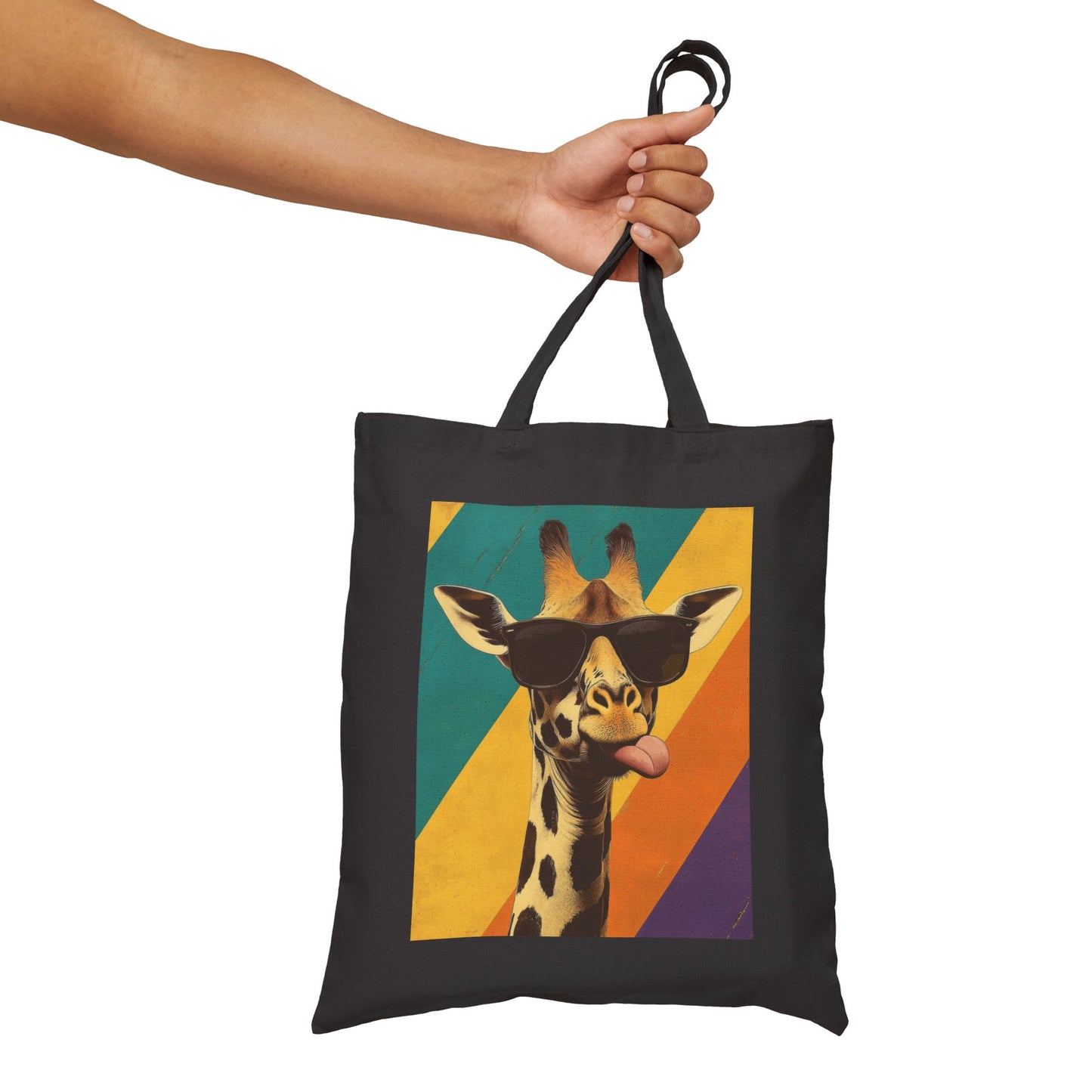 Funny Giraffe Tote Bag, Retro Pop Art Canvas Bag with Sunglasses & Attitude, Colorful Animal Print Tote, Quirky Gift for Cool People, Animal Lover Tote