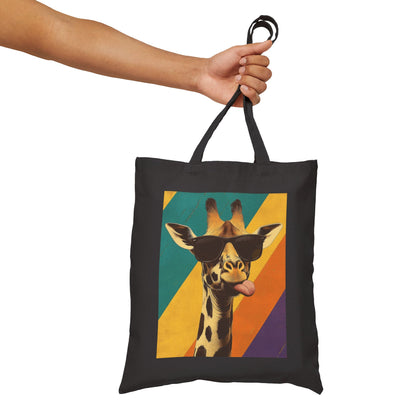 Funny Giraffe Tote Bag, Retro Pop Art Canvas Bag with Sunglasses & Attitude, Colorful Animal Print Tote, Quirky Gift for Cool People, Animal Lover Tote