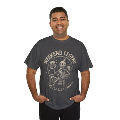 Weekend Legend Mens T-Shirt, Funny Skeleton Beer Tee, Till the Last Drop Party Shirt, Vintage Style Graphic Tee for Him, Halloween Apparel