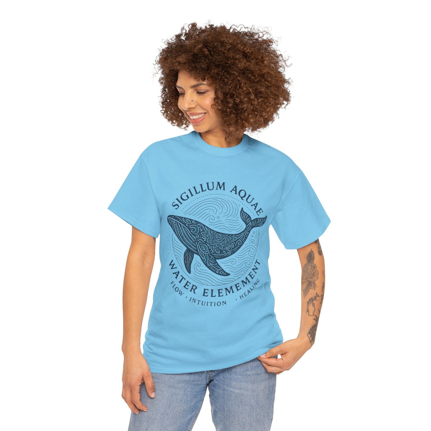 Water Element Whale Tee, Sigillum Aquae Symbol, Flow Intuition Healing, Spiritual Ocean Totem Tee, Nature Energy Shirt, Mindfulness Fashion