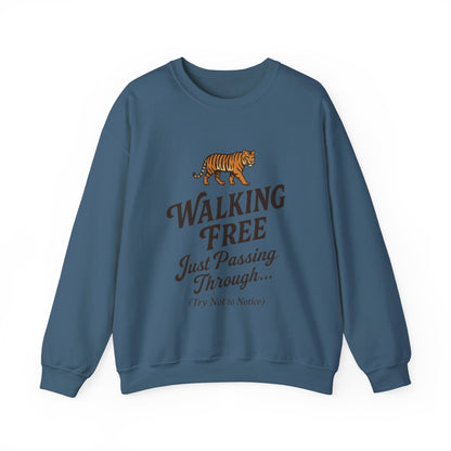 Funny Tiger Mens Crewneck Sweatshirt - Walking Free Cozy Wild Animal Pullover - Motivational Sweatshirt, Inspirational Apparel