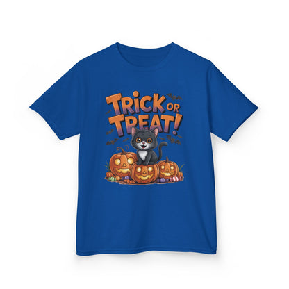 Girls Cute Black Cat Trick or Treat Halloween T-Shirt, Funny Pumpkin Cat Tee, Spooky Fall Shirt for Kids, Matching Family Halloween Shirts