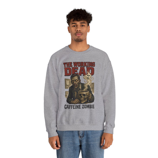 The Working Dead Men's Funny Zombie Sweatshirt, Office Humor Crewneck, Halloween Zombie Top, Coffee Zombie Sweatshirt