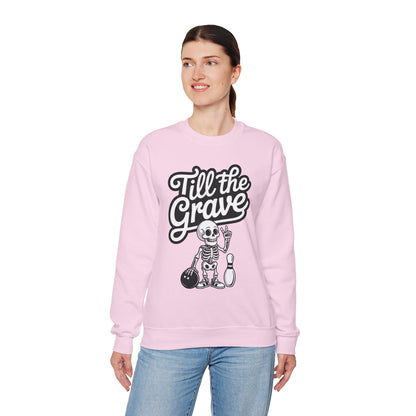Funny Skeleton Bowling Sweatshirt, Womens Crewneck, Halloween Gift, Casual Wear, Till the Grave Sweatshirt, Bowling Lover Apparel
