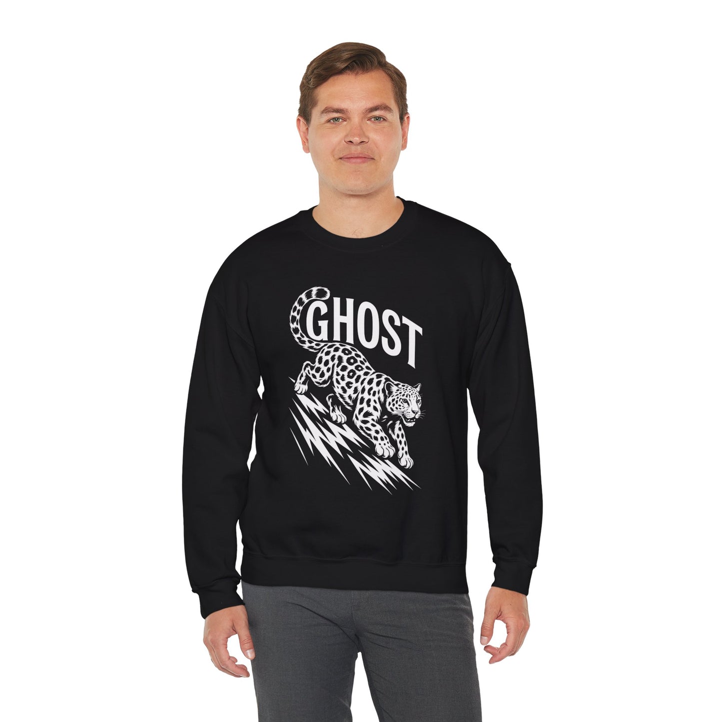 Ghost Leopard Crewneck Sweatshirt, Unisex Fashion, Cozy Casual Wear, Graphic Sweatshirt, Wild Animal Art, Gift for Animal Lovers