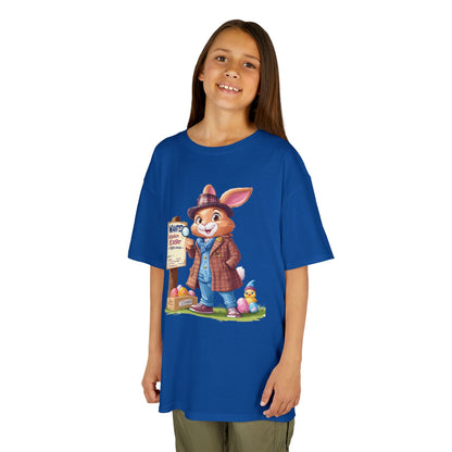 Detective Bunny Easter Kids Tee - Fun Egg Hunt T-Shirt with Mystery Theme, Cute Spring Gift for Kids, Heavy Cotton Easter Outfit