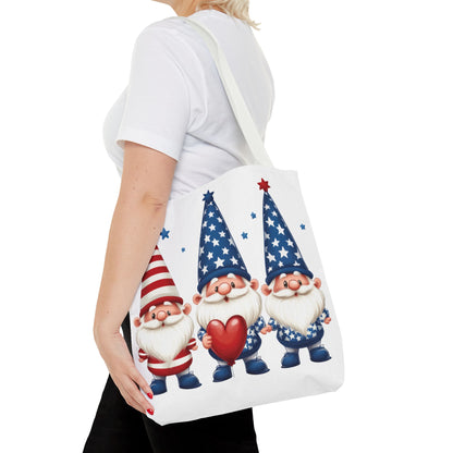 Patriotic Gnome Tote Bag, Stars and Stripes Reusable Grocery Bag, Cute Gnome Summer Bag, Holiday Gift Tote, Eco-Friendly Shopping Bag