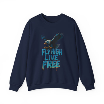 Mens Heavy Blend™ Crewneck Sweatshirt, Fly High Live Free Mens Eagle Graphic Sweatshirt