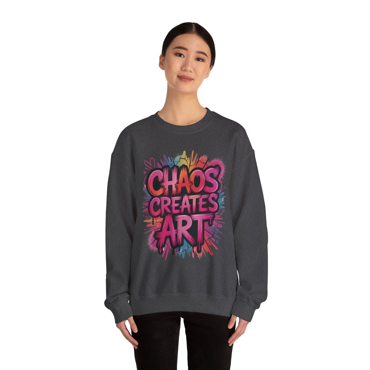 Women's Heavy Blend™ Crewneck Sweatshirt, Chaos Creates Art Graffiti Sweatshirt, Streetwear Sweatshirt