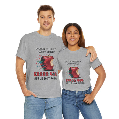 Error 404 Apple Not Found T-Shirt, Glitch Pixel Tech Tee, Funny Nerd Shirt, Unisex Retro Graphic Tee, Geeky T-Shirt, Techie Gift