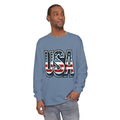 Patriotic Long Sleeve  Unisex  T-Shirt, USA Design, Unisex Tee for Independence Day, Memorial Day, Family Celebrations, Casual Wear