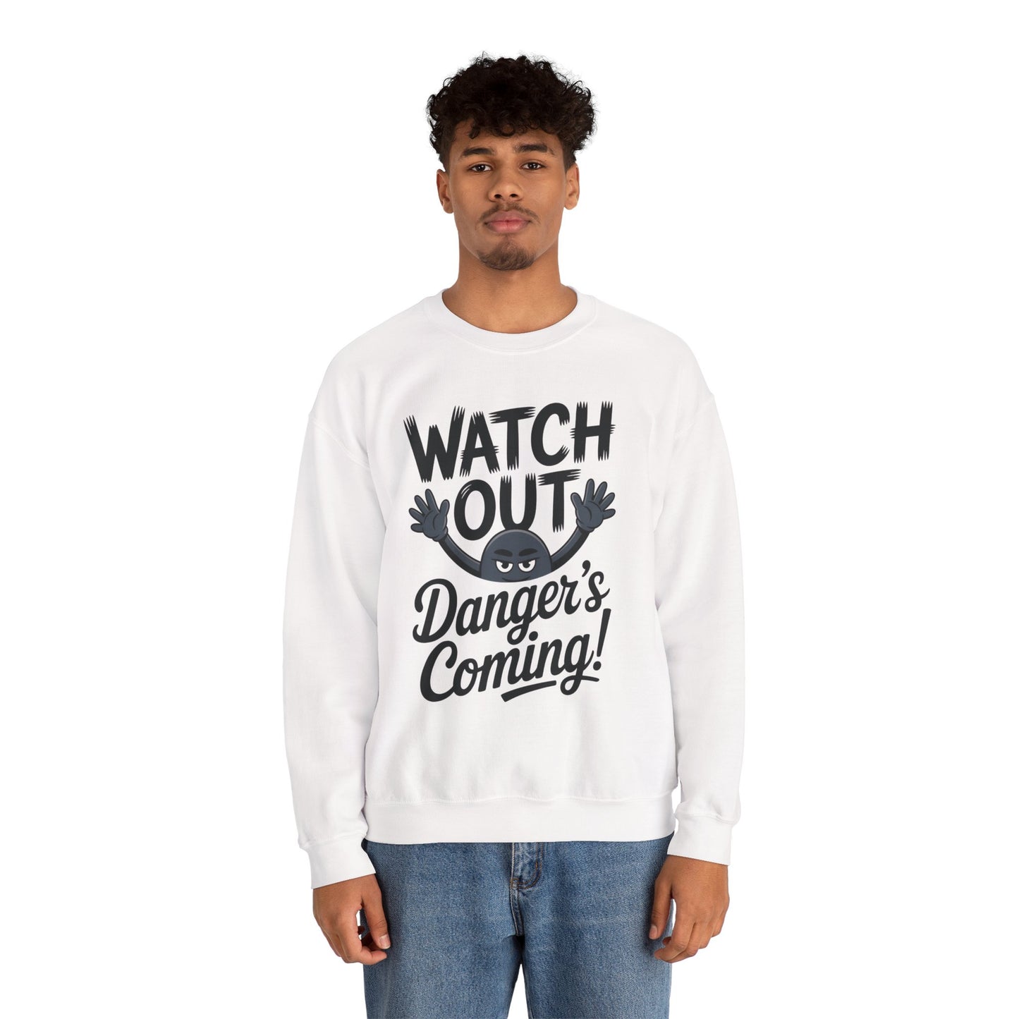 Mens Casual Crewneck Sweatshirt with Warning Message, Funny Gift for Friends, Cozy Layer for Everyone, Great for Halloween, Fall