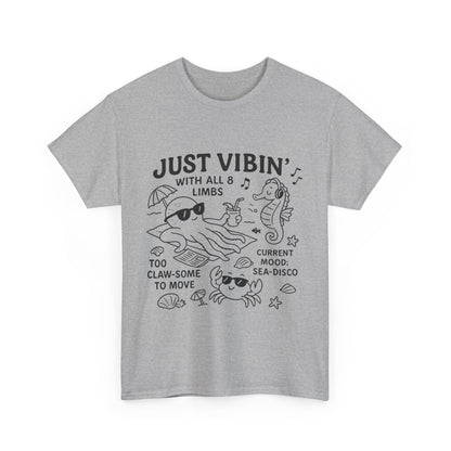 Just Vibin Womens T-Shirt, Cute Octopus & Sea Animals Graphic Tee, Funny Sea Disco Summer Shirt, Beach Vibes Gift for Her, Ocean Theme