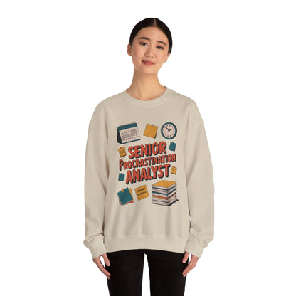 Senior Procrastination Analyst Sweatshirt, Gift for Graduates, Office Humor Apparel, Meme Sweatshirt, Casual Wear, Motivation Humor Apparel