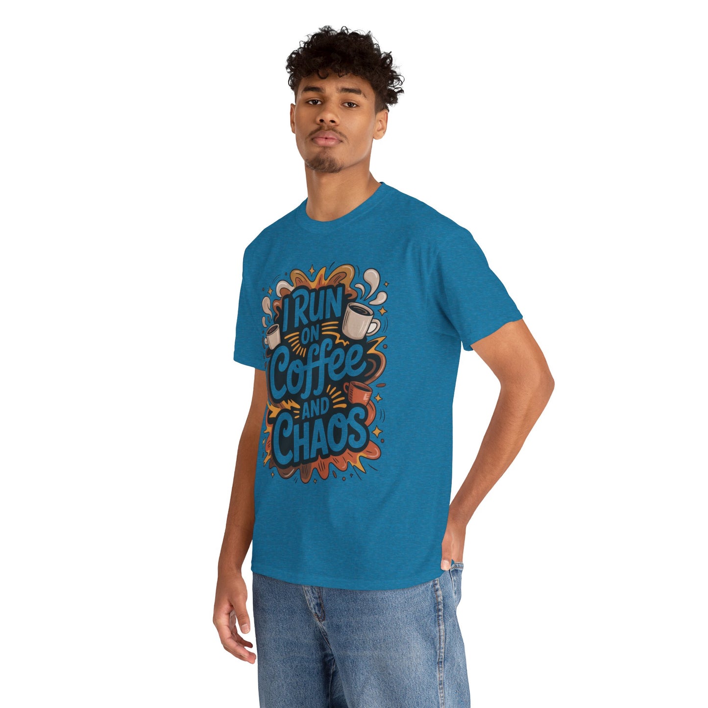 Funny Mens Coffee T-Shirt, I Run on Coffee and Chaos, Caffeinated Chaos Tee for Him, Perfect for Coffee Lovers, , Humor Tee