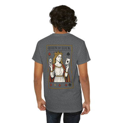 Queen of Luck Front & Back Print unisex T-Shirt, Roll the Dice Tee for Men, Vintage Gambling Shirt, Casino Gift, Poker Gift, Card Games Gift