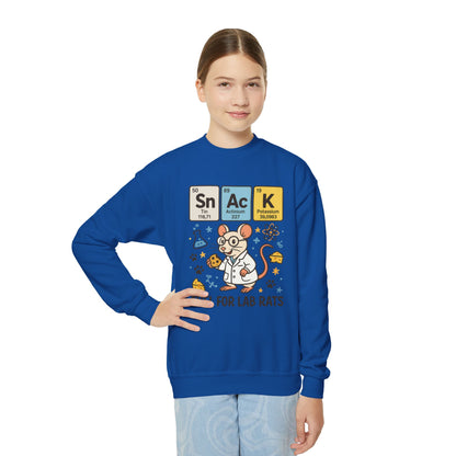 Youth Crewneck Sweatshirt - Fuel for Lab Rats, Cute Science Gift, Adorable Sweatshirt for Kids, Science Enthusiasts, Lab Rat Love