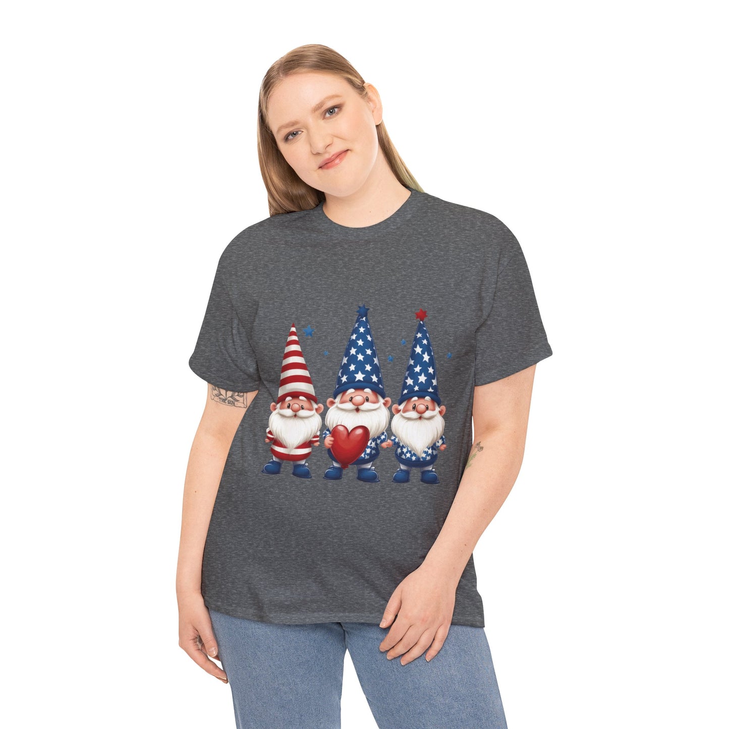 Patriotic Gnome Unisex Heavy Cotton Tee - Cute Tee for Independence Day, Casual Wear, Gift for Gnome Lovers, Summer Style
