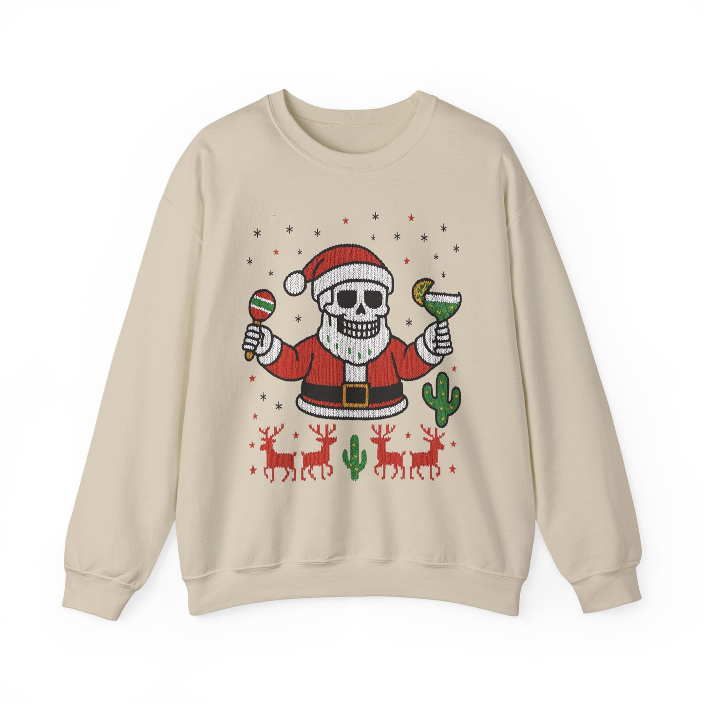 Skeleton Santa Ugly Christmas Sweatshirt for Men, Funny Margarita Holiday Jumper