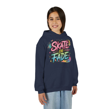 Youth Heavy Blend Hooded Sweatshirt, Skate Or Fade Girls Shirt, Colorful Graffiti Skateboarding Hoodie