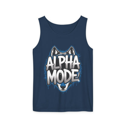 Mens Garment-Dyed Tank Top, Alpha Mode Wolf Graphic Mens Tank Top Gym Wear