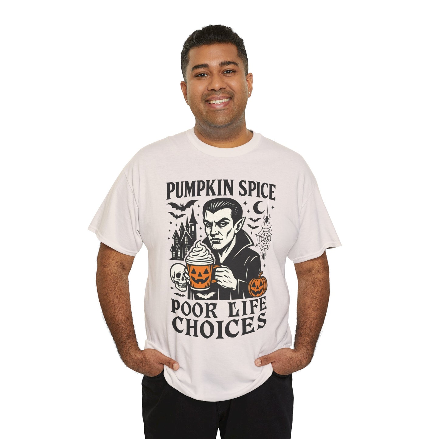 Pumpkin Spice Poor Life Choices Men's T-Shirt, Funny Vampire Coffee Halloween Graphic Tee