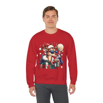 Cool Reindeer Christmas Sweatshirt, Funny Holiday Pullover for Men, Men's Heavy Blend™ Crewneck Sweatshirt